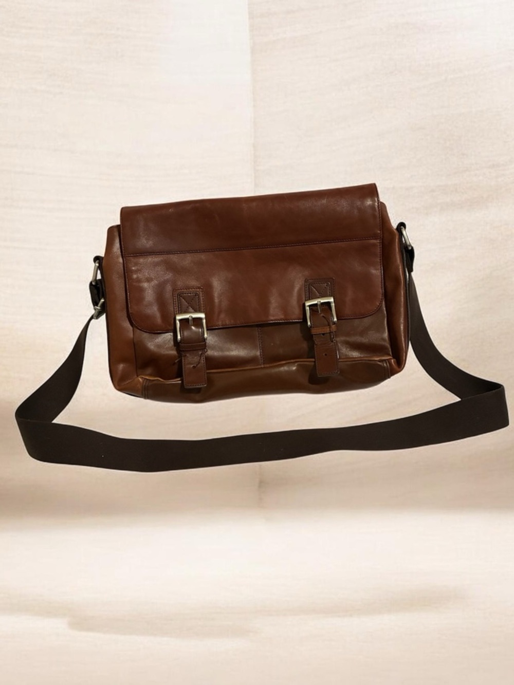 Fossil Leather Messenger Bag Cognac Brown Crossbody Satchel Distressed Style